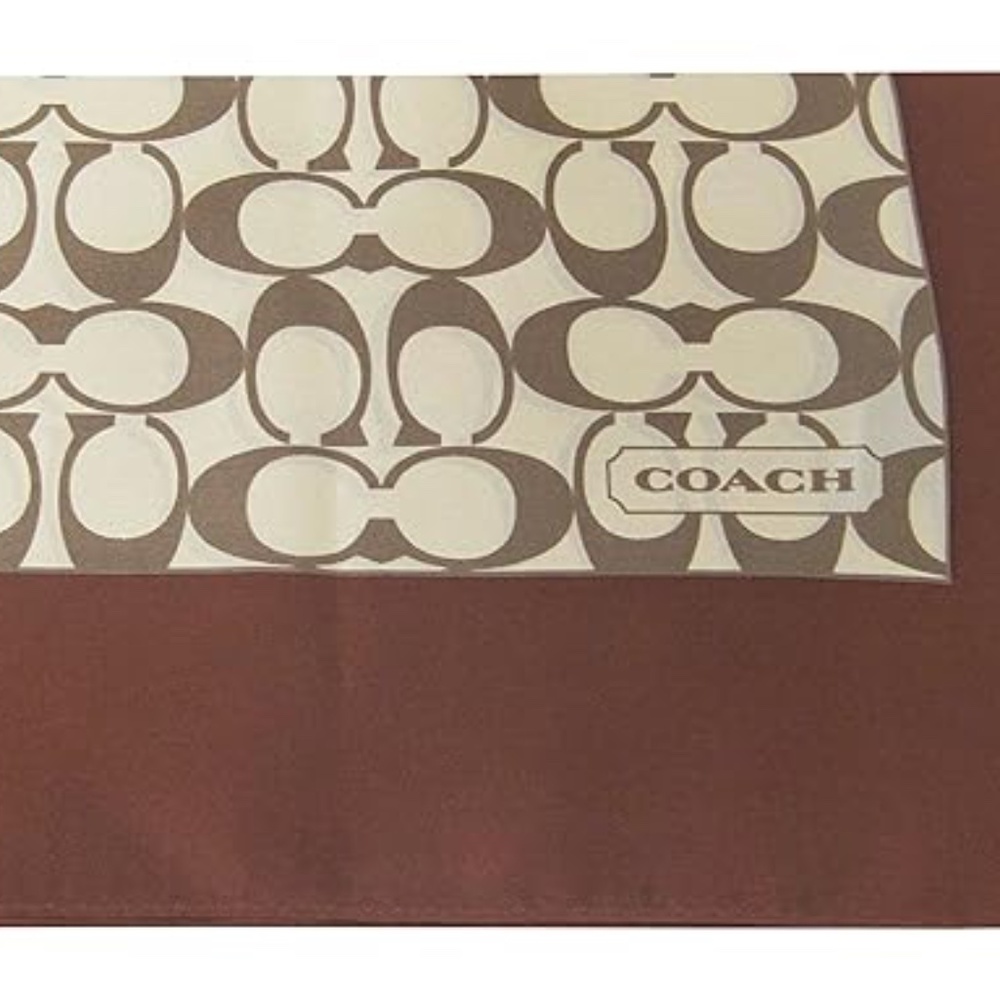 COACH SCARF 27" SILK SHEER KHAKI/BROWN W/COACH LOGO NWT RETIRED - Picture 2 of 4
